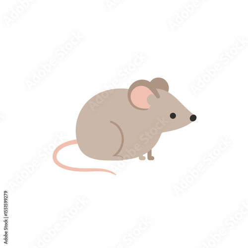 Adorable Cartoon Mouse with Pink Tail and Ears Side Profile View.