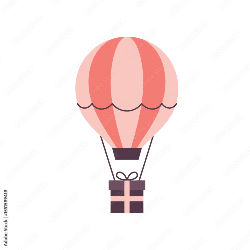 Fototapeta premium Pastel Hot Air Balloon Carrying a Gift Box Festive and Cheerful.