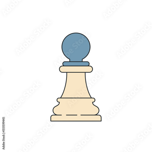Stylized Chess Pawn with Blue Head and Beige Base Outlined in Black.