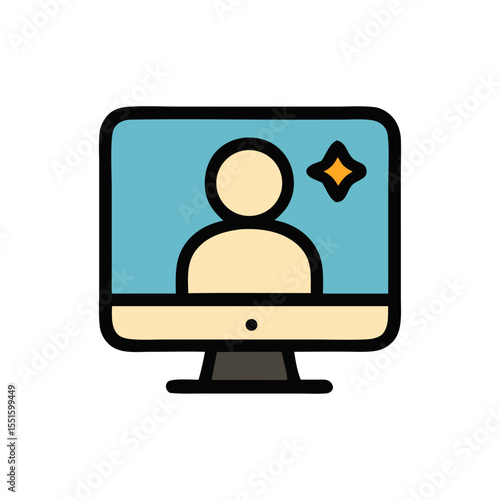 Simple icon of a computer monitor displaying a person and a star.