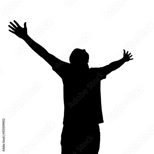 Silhouette of Man Raising Arms in Exultation