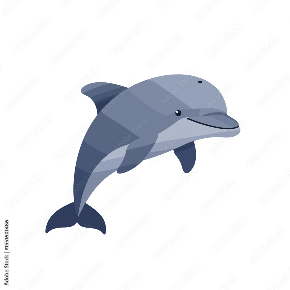 Obraz premium Playful Cartoon Dolphin Leaping Upward with Smiling Expression.