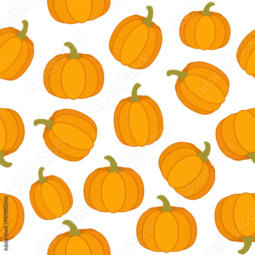 Seamless pattern of pumpkins in vibrant orange scattered on a white background for autumn decor and seasonal celebrations