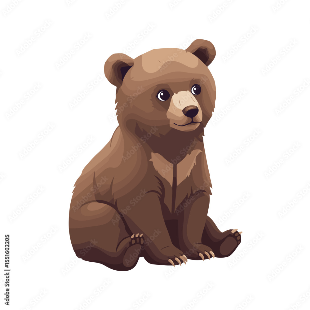 Obraz premium Adorable Brown Bear Cub Sitting and Looking Upward with Curiosity.