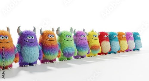 Colorful Furry Monsters Lineup A Whimsical Digital Art Creation