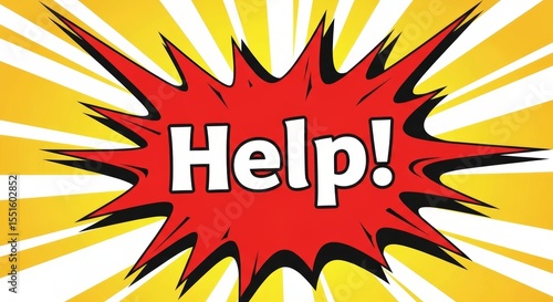 Urgent Help Request Message Bubble in Dynamic Comic Style Design, Emphasizing Immediate Assistance and Support Needed in Crisis Situations