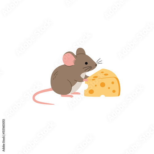 Cartoon Mouse Delicately Holding Cheese Ready to Eat.