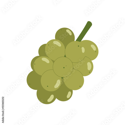 Cartoonish cluster of green grapes with a short stem isolated on transparent.