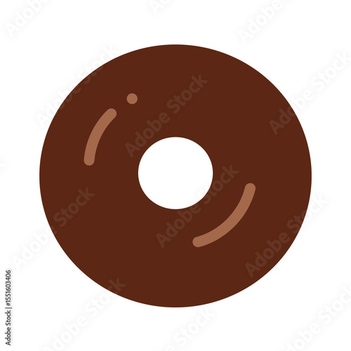 Simple chocolate donut illustration with a white hole and subtle glaze highlights.
