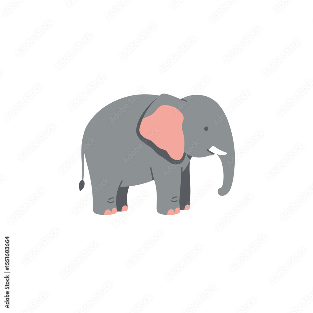 Fototapeta premium Charming Grey Elephant with Pink Ear Illustration.