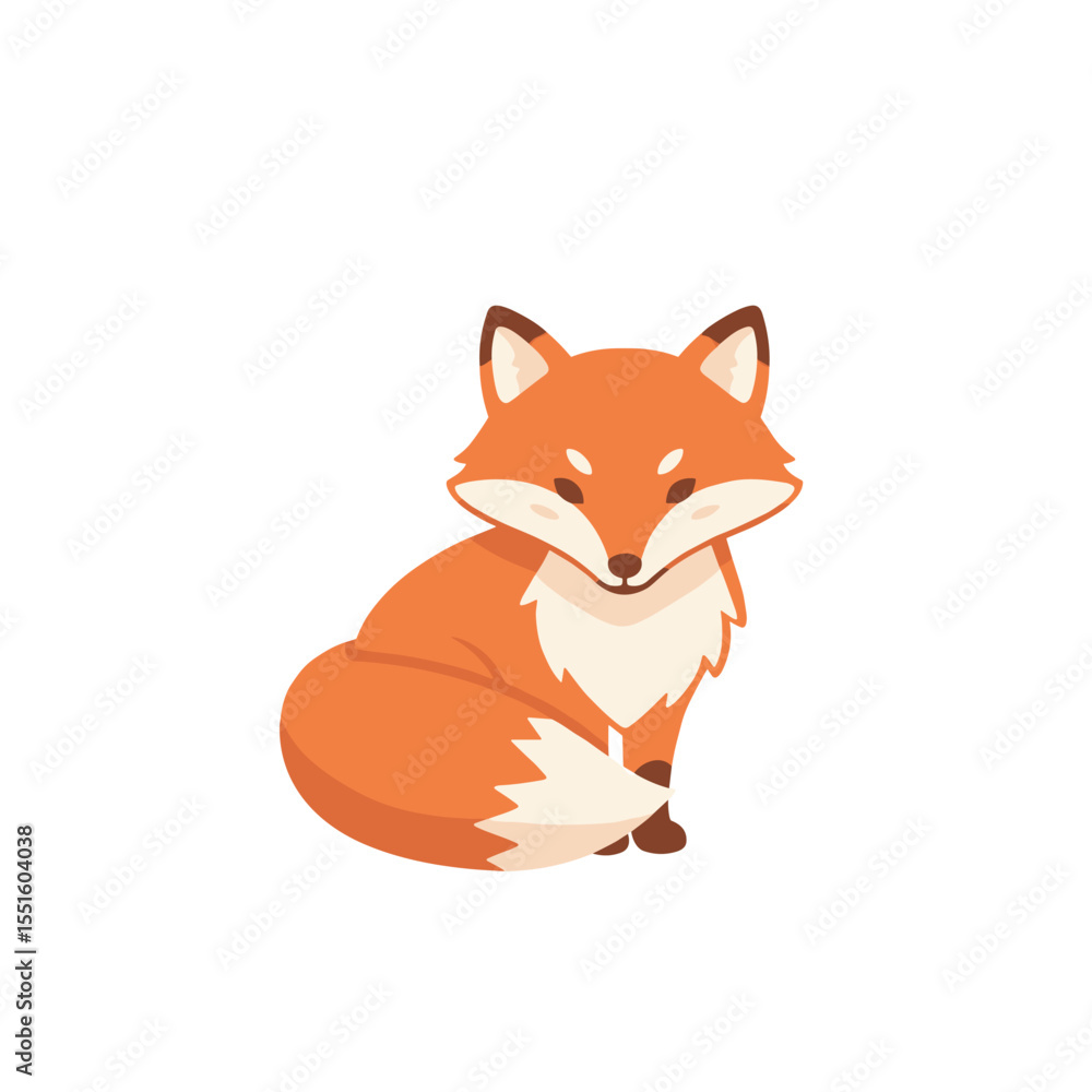 Fototapeta premium Adorable Cartoon Fox Sitting with Orange Fur and White Chest.