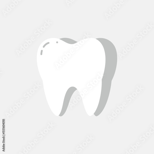 Stylized White Tooth Illustration with Subtle Gray Shadowing and Minimalist Design.