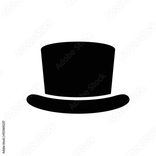 Classic Black Top Hat Silhouette Icon.