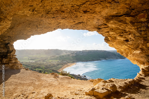 Fototapet Scenic View from Tal-Mixta Cave Overlooking Ramla Bay, Gozo, Malta