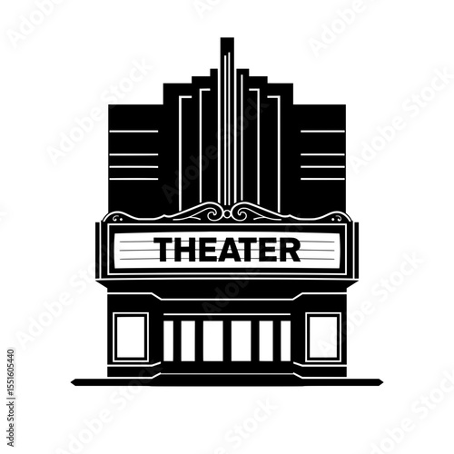 Vintage theater building facade with marquee sign labeled Theater  
