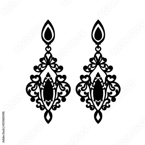 Ornate black chandelier earrings in elegant vintage style  
