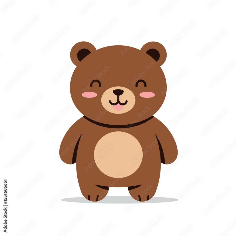 Naklejka premium Cartoon Brown Bear with Rosy Cheeks and a Light Brown Belly Patch.