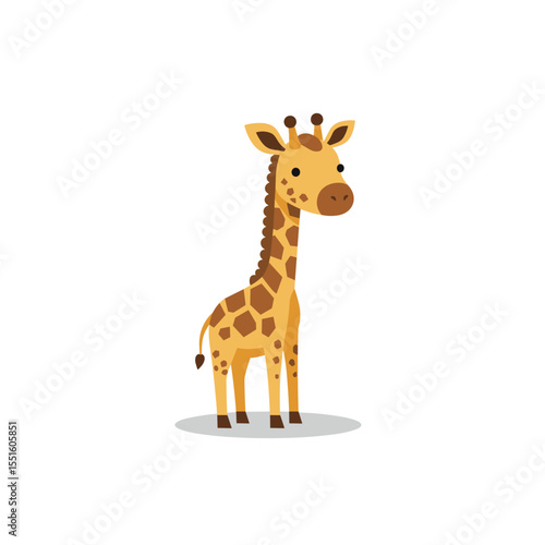 Cartoon Giraffe Standing Tall with Geometric Spots and Small Tail.