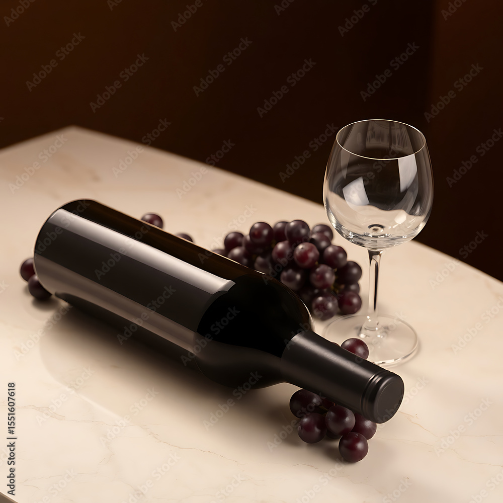 Obraz premium Red wine bottle, glasses, and grapes create a classic beverage still life