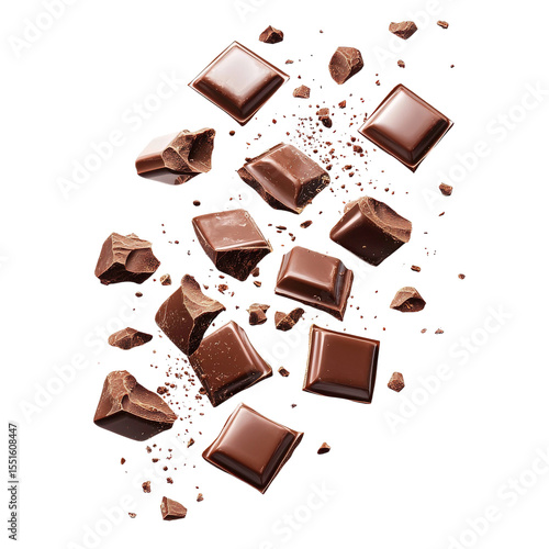 High-Quality Dark Chocolate Pieces Falling on Black Surface Creating Delicious Visual of Sweet Treats and Indulgent Desserts for Culinary Inspiration