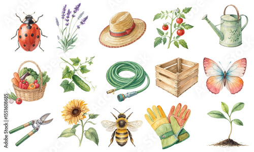 Watercolor Gardening Clipart Set – Nature & Garden Elements