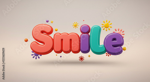 Colorful 3D Smile Text Design Happy, Joyful, Positive Typography