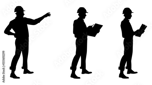 Set of engineer silhouette vector on white background