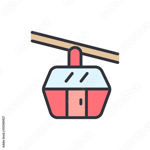 Stylized Illustration Of An Aerial Tramway Cabin For Winter Sport
