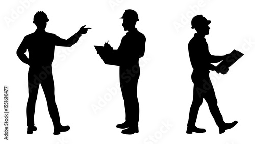 Set of engineer silhouette vector on white background