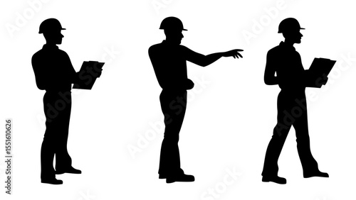 Set of engineer silhouette vector on white background