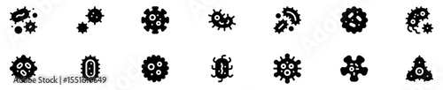 Simple set of bacteria icons and virus. Bacteria, microbe, virus vector icon set. Microscopic bacterium and bacillus collection. Vector Illustration.