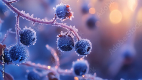 Wallpaper Mural Frost-covered berries glisten in the soft light of early morning in a serene winter landscape Torontodigital.ca