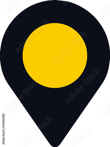 Black map location pin icon vector with yellow dot