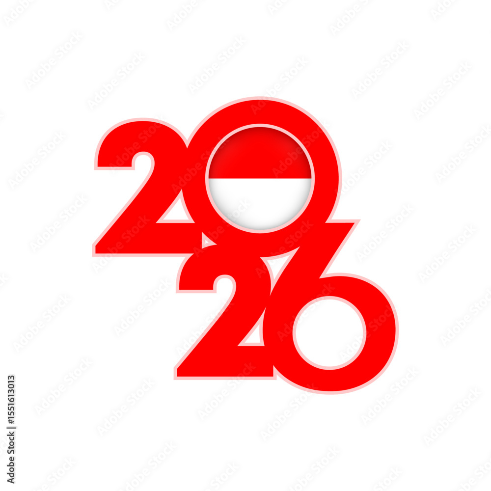 2026 banner with Indonesia flag inside. 2026 banner with Indonesia flag inside.