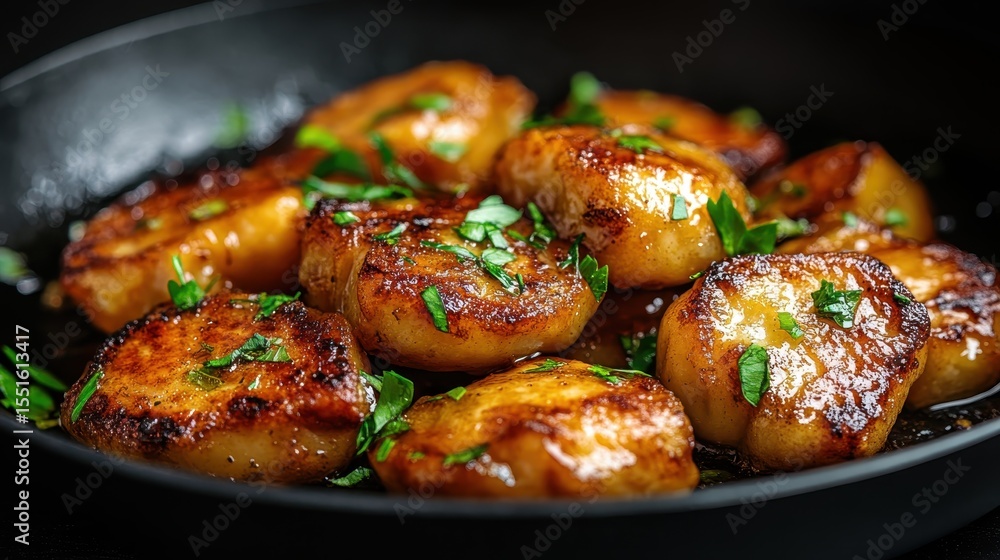 A delicious platter of golden, sautéed potatoes garnished with fresh parsley, showcasing a warm, appetizing, and inviting meal filled with homemade flavors. A delicious platter of golden, sautéed potatoes garnished with fresh parsley, showcasing a warm, appetizing, and inviting meal filled with homemade flavors.