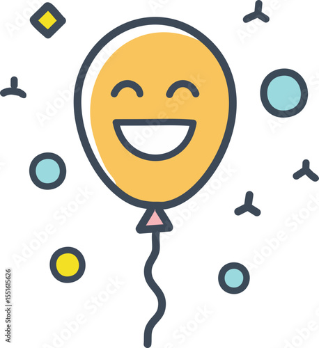 Ballon joyeux avec visage souriant et confettis