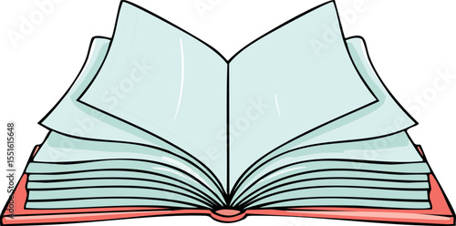 Livre ouvert avec pages soulevées, style esquisse