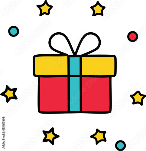 Boîte cadeau festive avec ruban et étoiles scintillantes