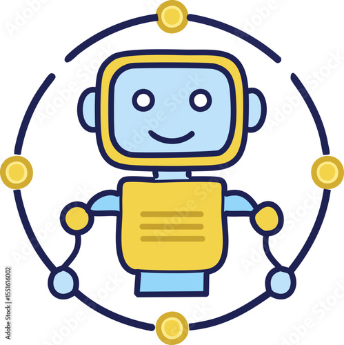 Robot mignon joyeux avec bras qui salue style géométrique