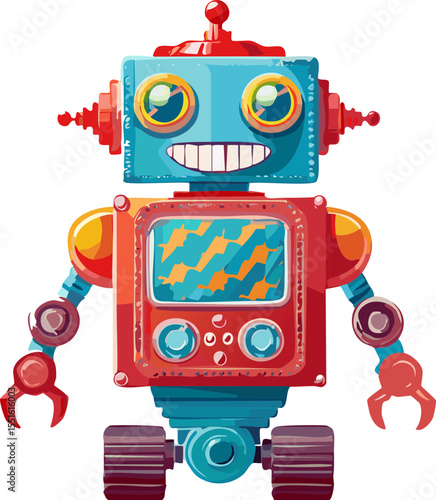 Robot rétro jouet avec design futuriste en bande dessinée