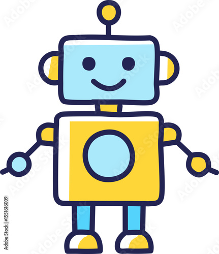 Petit robot joyeux avec bras qui salue géométrique