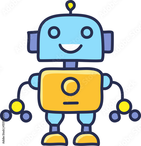 Robot miniature joyeux avec bras levé géométrique