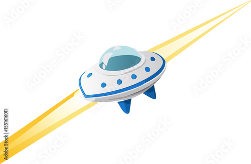 Capsule spatiale avec traînée en dégradé pastel, style mix flat et 3D