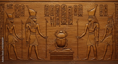 Authentic Ancient Egyptian Style Wood Art Showcasing Hieroglyphics and Cultural Symbols