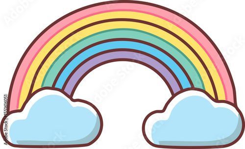 Arc-en-ciel charmant avec nuages souriants