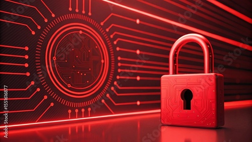 Wallpaper Mural Secure digital padlock with glowing red circuit board patterns and futuristic lines Torontodigital.ca