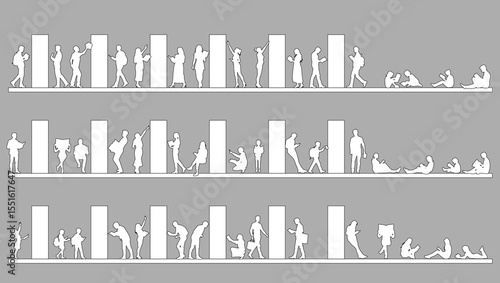 Simple flat illustration material of a crowd reading books, useful for library design and design