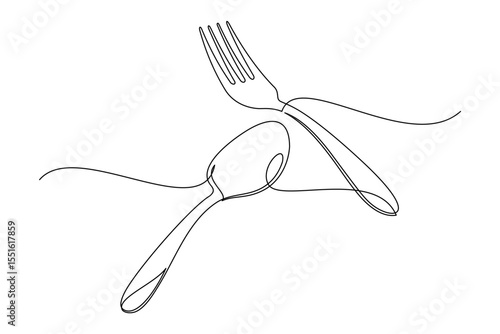 continuous line drawing of cutlery 4