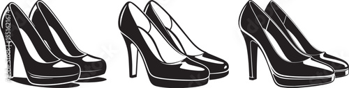 High Heel Shoes Silhouette Set with Elegant Women’s Fashion Footwear