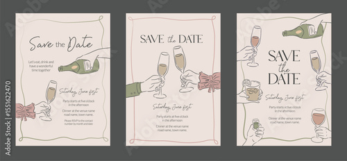 Wedding, Occasion, Event celebration invitation template background of Champagne and Wine hand drawn vector illustration